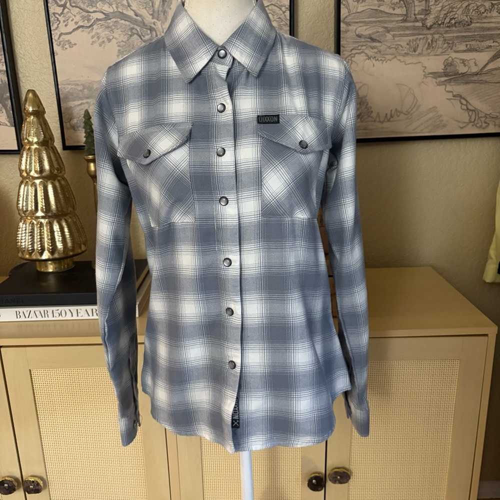 DIXXON The Summit Flannel Snap Button Button‎ Down Long Sleeve Size Small Gray